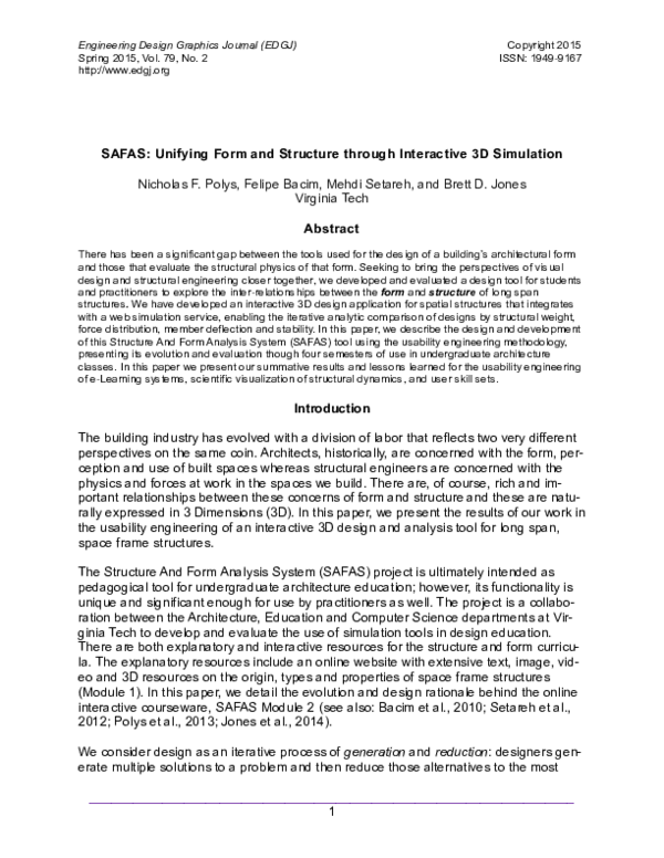 (PDF) Unifying Form and Structure through Interactive 3 D Simulation