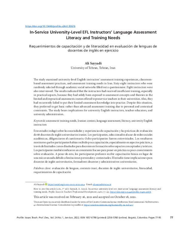 (PDF) In-Service University-Level EFL Instructors' Language Assessment ...