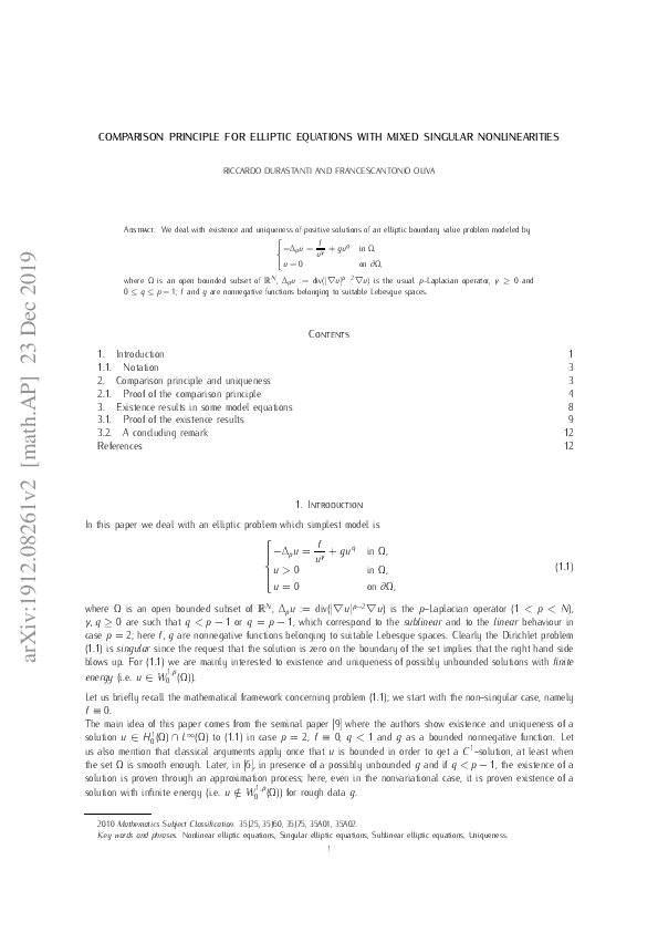 (PDF) Comparison Principle for Elliptic Equations with Mixed Singular ...