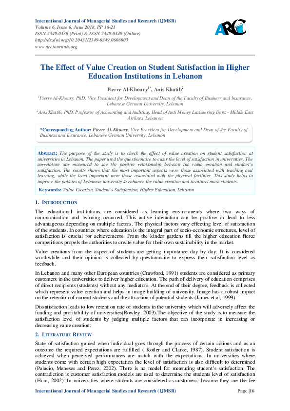 (PDF) The Effect of Value Creation on Student Satisfaction in Higher ...