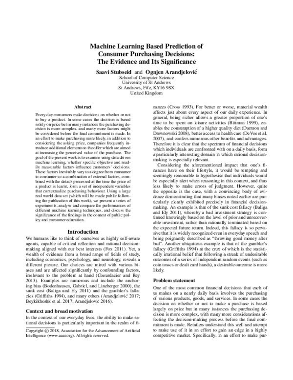 (PDF) Machine Learning Based Prediction of Consumer Purchasing ...
