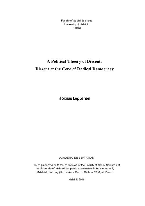 (PDF) A Political Theory of Dissent : Dissent at The Core of Radical ...