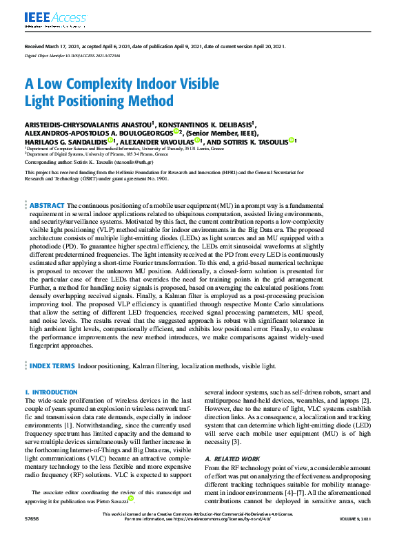 (PDF) A Low Complexity Indoor Visible Light Positioning Method