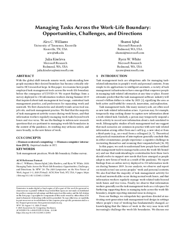 (PDF) Managing Tasks Across the Work-Life Boundary: Opportunities ...
