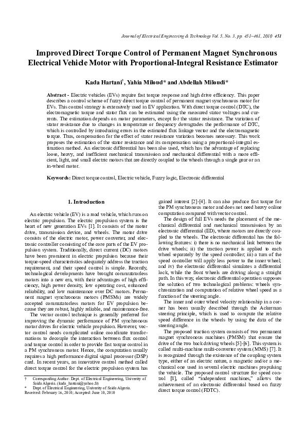 (PDF) Improved direct torque control of permanent magnet synchronous ...