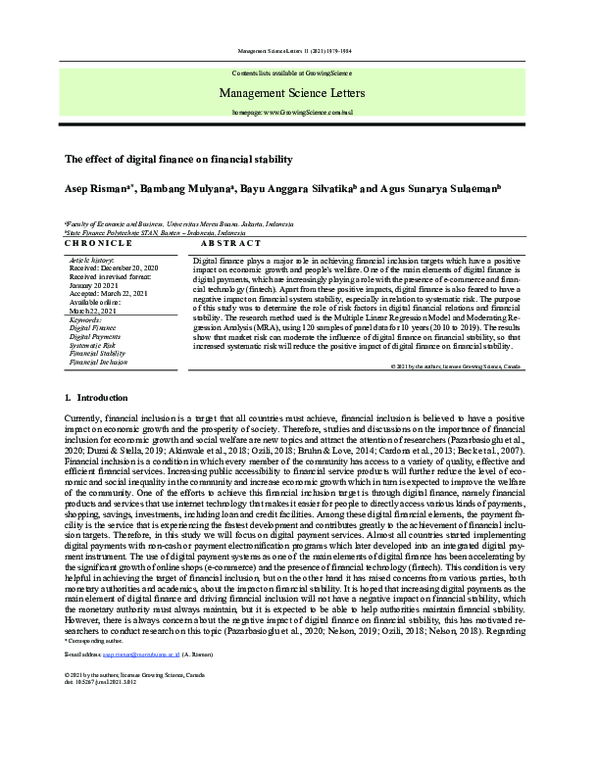 (PDF) The effect of digital finance on financial stability
