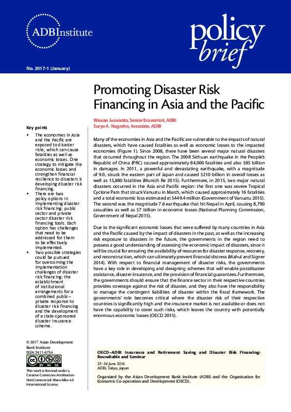 (PDF) Promoting Disaster Risk Financing in Asia and the Pacific