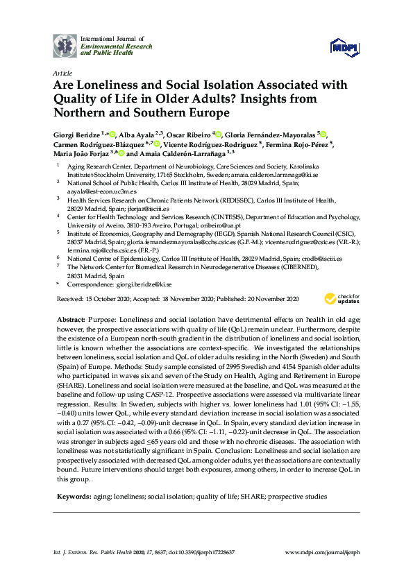 (PDF) Are Loneliness and Social Isolation Associated with Quality of ...