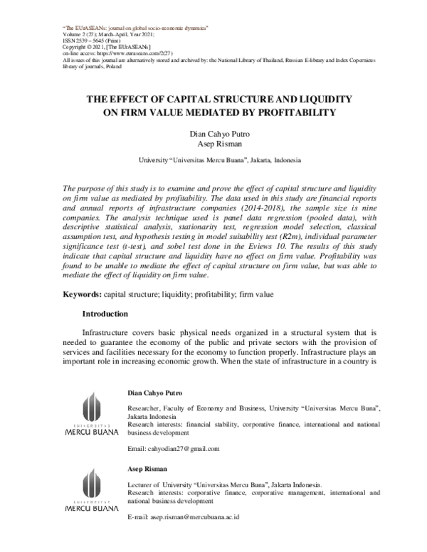 (PDF) The Effect of Capital Structure and Liquidity on Firm Value ...
