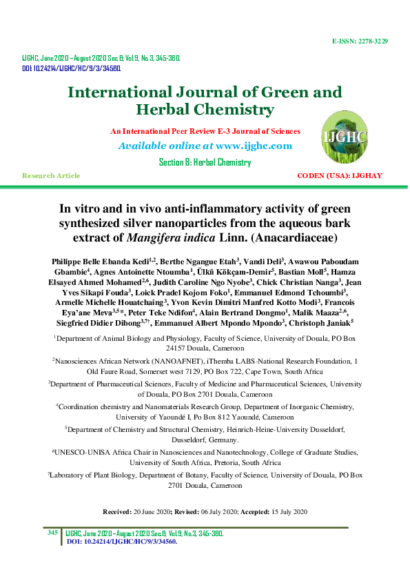 (PDF) In vitro and in vivo anti-inflammatory activity of green ...