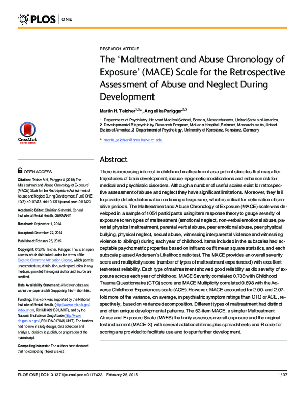 (PDF) RESEARCH ARTICLE The ‘Maltreatment and Abuse Chronology of ...