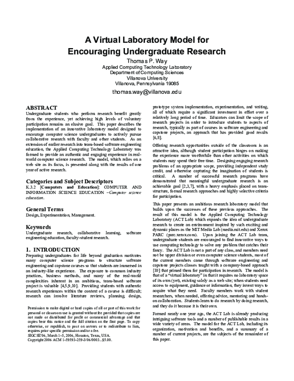 (PDF) A Virtual Laboratory Model for Encouraging Undergraduate Research