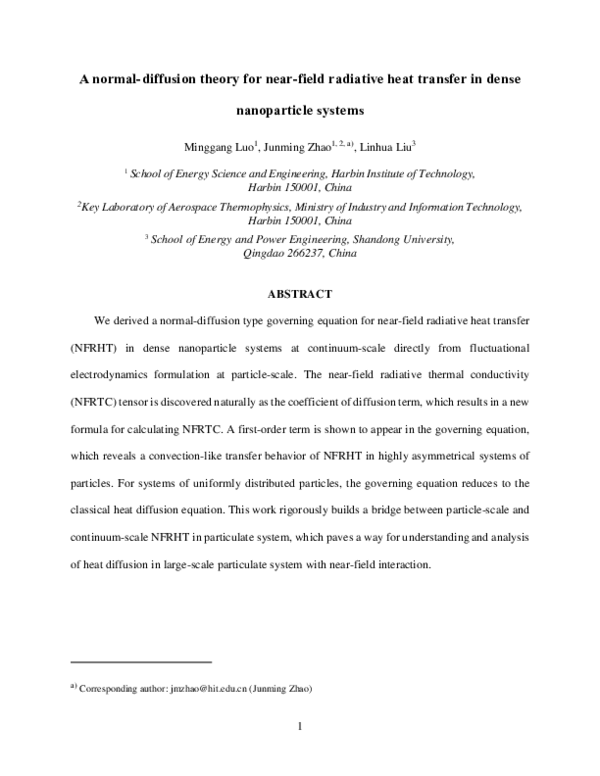(PDF) A normal-diffusion theory for near-field radiative heat transfer ...