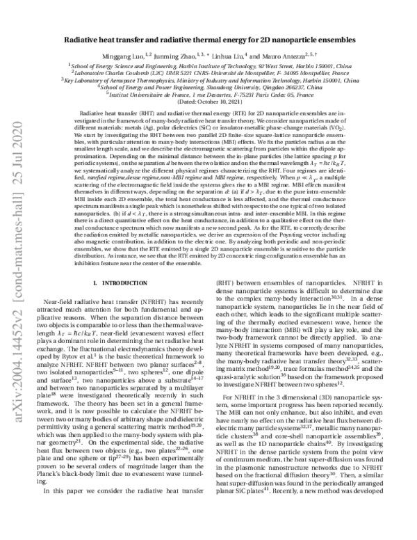 (PDF) Radiative heat transfer and radiative thermal energy for two ...