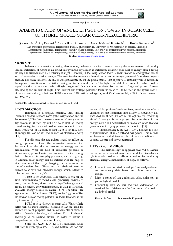 (PDF) Analysis Study of Angle Effect on Power in Solar Cell of Hybrid ...