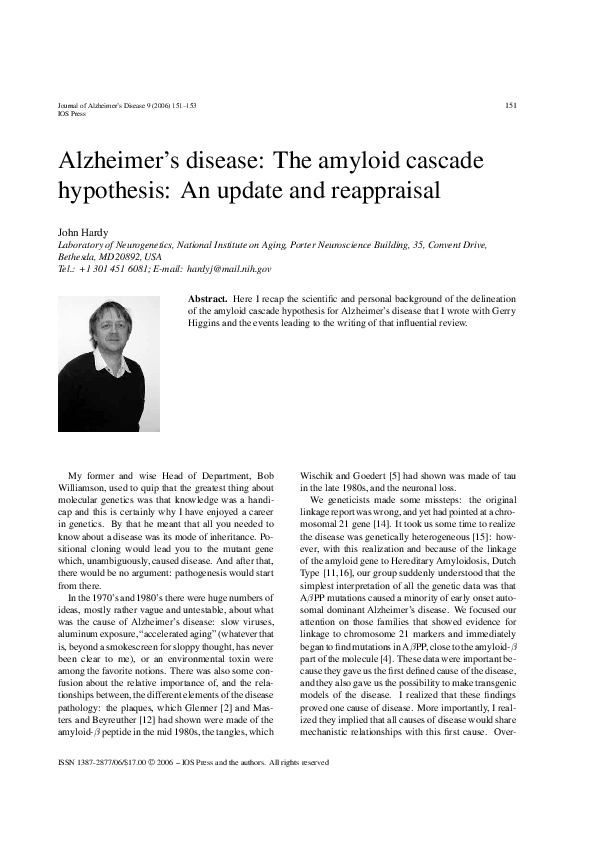 (PDF) Alzheimer's disease: the amyloid cascade hypothesis