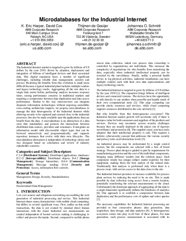 (PDF) Microdatabases for the Industrial Internet