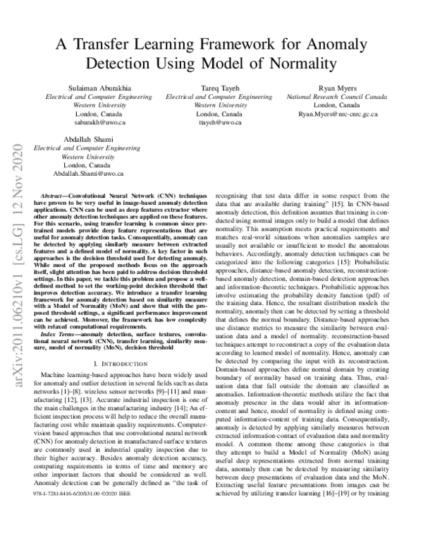 (PDF) A Transfer Learning Framework for Anomaly Detection Using Model ...