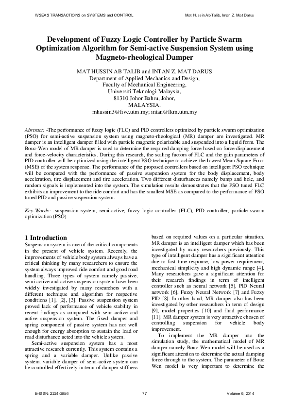 (PDF) Development of fuzzy logic controller by particle swarm ...