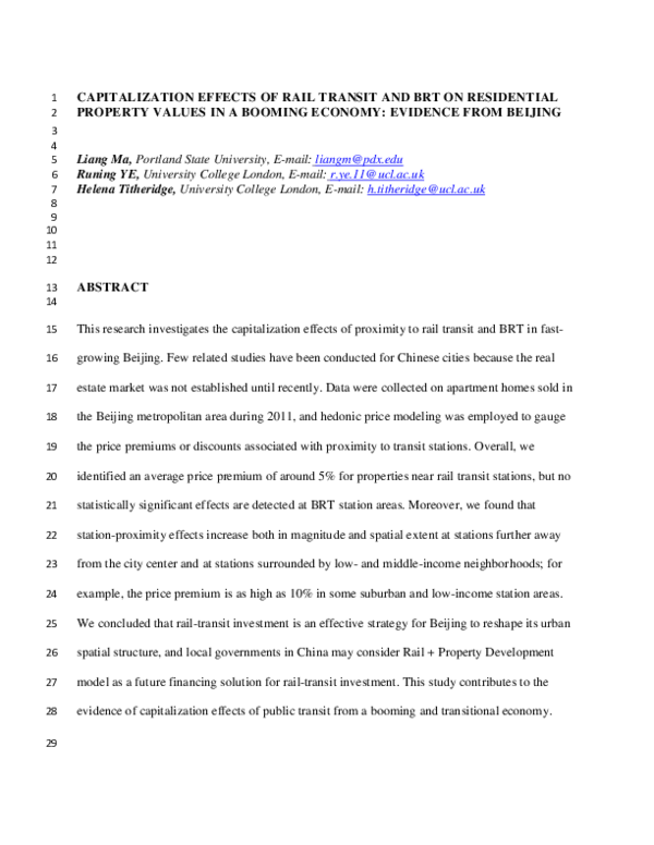 (PDF) Capitalization Effects of Rail Transit and BRT on Residential ...
