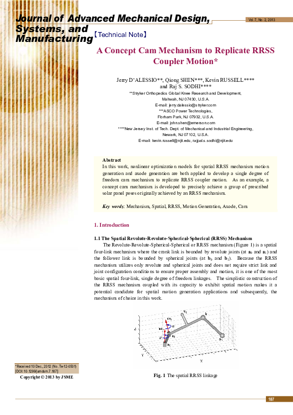 (PDF) A Concept Cam Mechanism to Replicate RRSS Coupler Motion