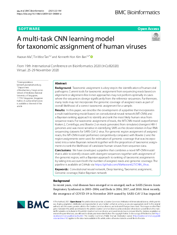 (PDF) A multi-task CNN learning model for taxonomic assignment of human ...