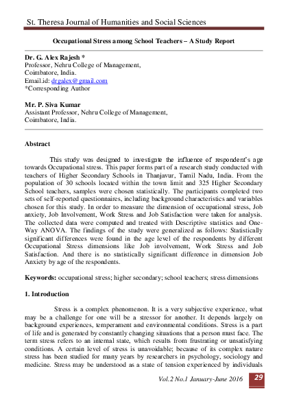(PDF) Occupational Stress among School Teachers – A Study Report