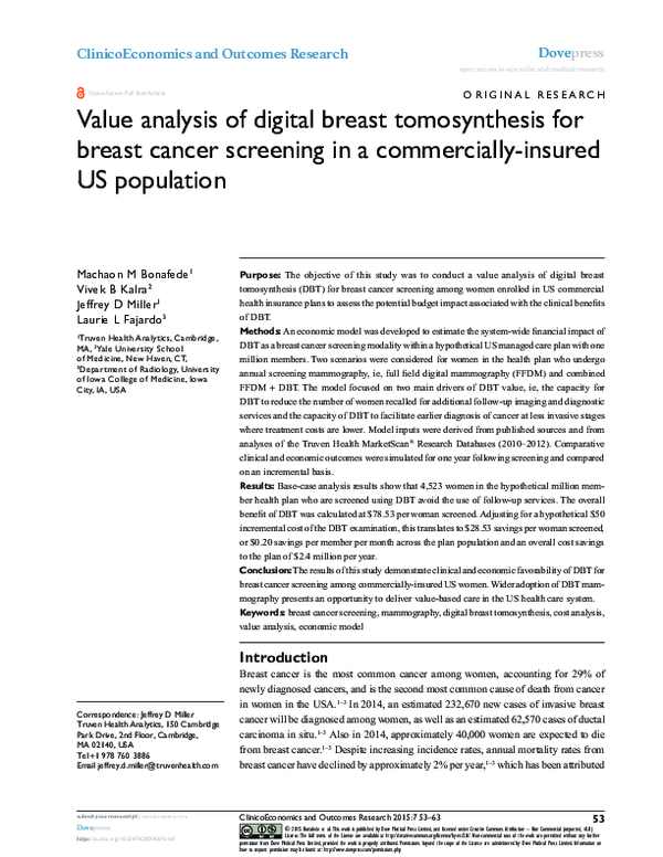 (PDF) Value analysis of digital breast tomosynthesis for breast cancer ...