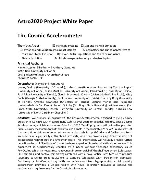 (PDF) Astro2020 Project White Paper: The Cosmic Accelerometer
