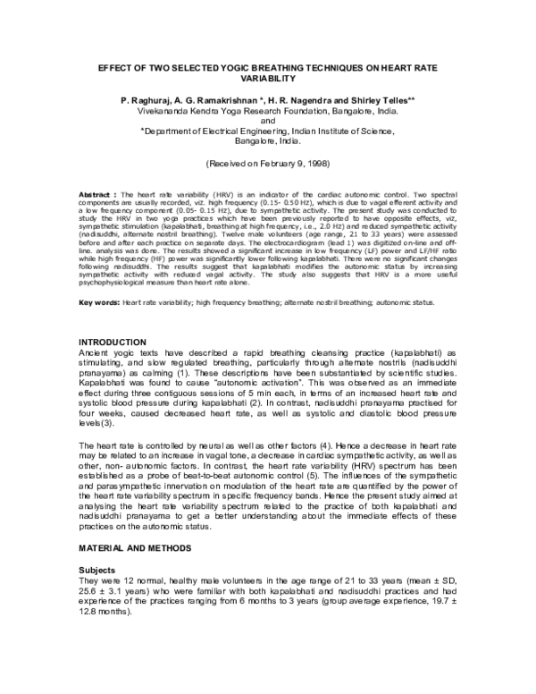 (PDF) Effect of two selected yoga-breathing techniques on heart rate ...