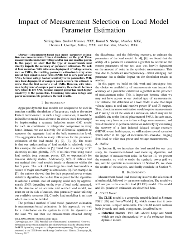 (PDF) Impact of measurement selection on load model parameter estimation