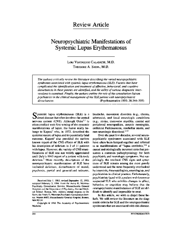 (PDF) Neuropsychiatric manifestations of systemic lupus erythematosus