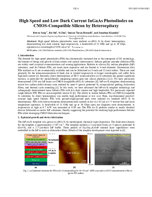(PDF) High Speed and Low Dark Current InGaAs Photodiodes on CMOS ...