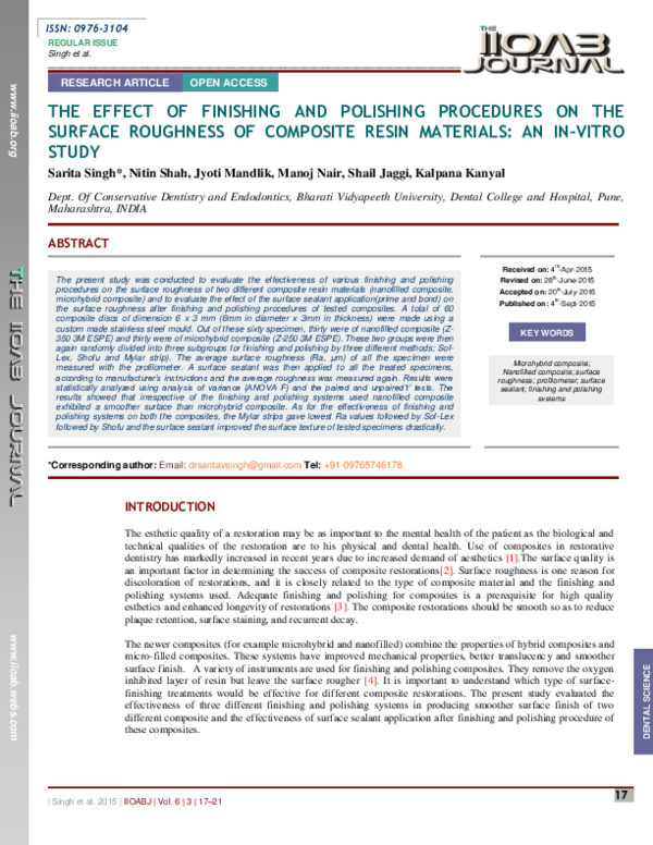 (PDF) The Effect of Finishing and Polishing Procedures on the Surface ...