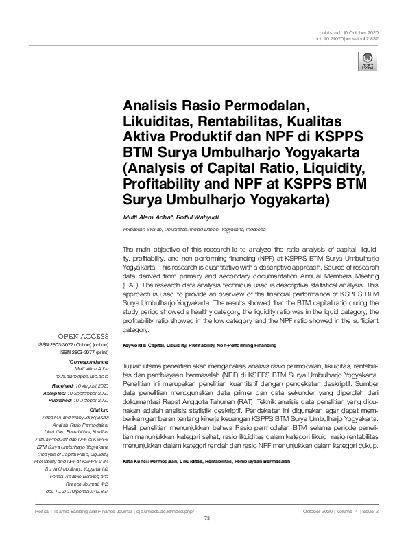 (PDF) Analisis Rasio Permodalan, Likuiditas, Rentabilitas, Kualitas ...
