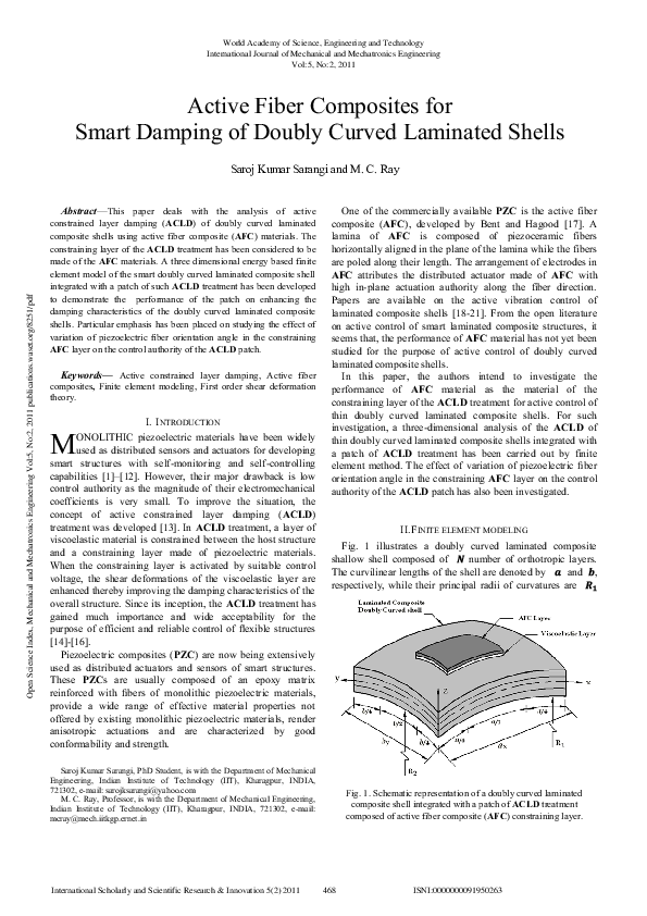 (PDF) Active Fiber Composites for Smart Damping of Doubly Curved