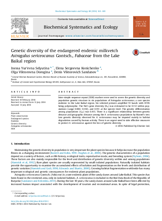 (PDF) Genetic diversity of the endangered endemic milkvetch Astragalus ...