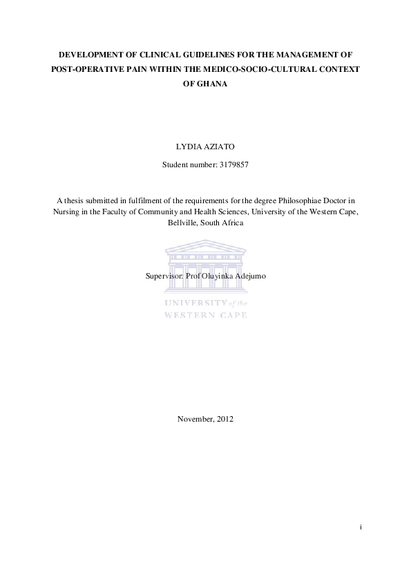 (PDF) Development of clinical guidelines for the management of post ...