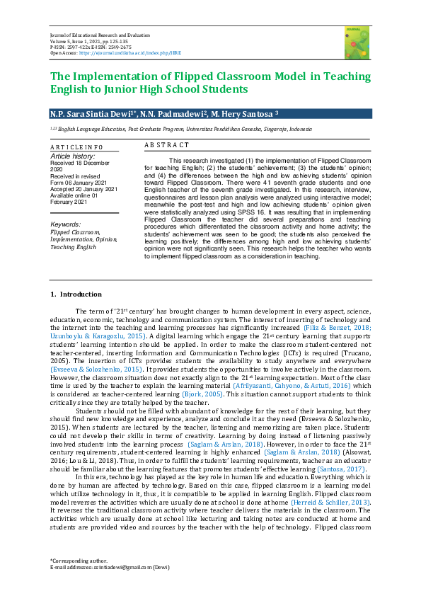(PDF) The Implementation of Flipped Classroom Model in Teaching English ...