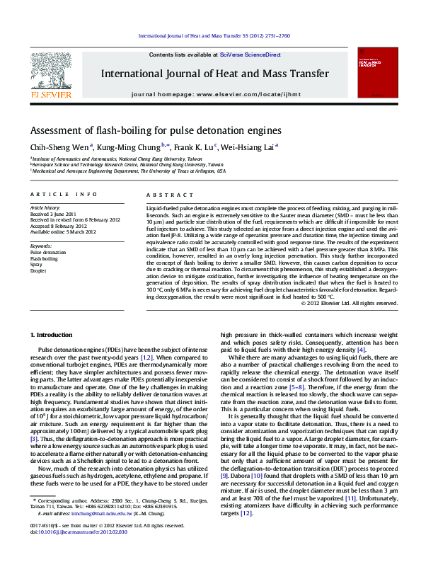 (PDF) Assessment of flash-boiling for pulse detonation engines