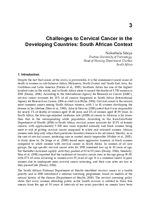 (PDF) Challenges to Cervical Cancer in the Developing Countries: South ...