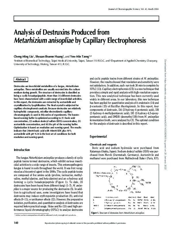 (PDF) Analysis of Destruxins Produced from Metarhizium anisopliae by ...