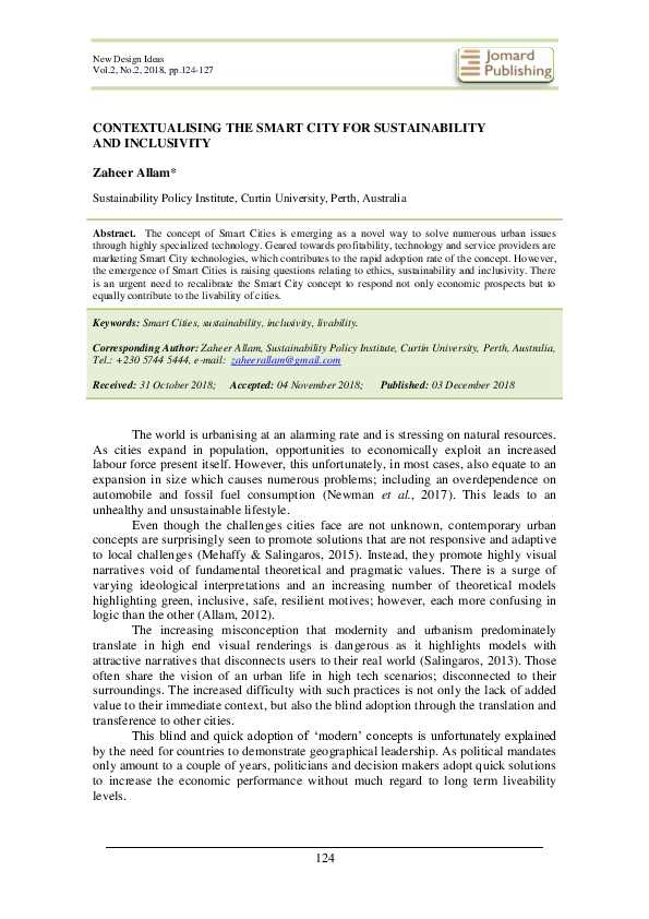 (PDF) Contextualising the Smart City for Sustainability and Inclusivity