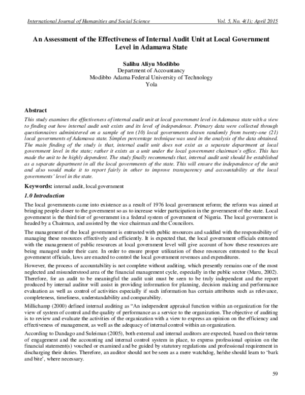 (PDF) An Assessment of the Effectiveness of Internal Audit Unit at ...