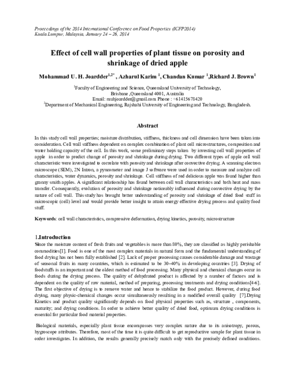 (PDF) Effect of cell wall properties of plant tissue on porosity and ...
