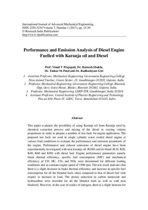 (PDF) Performance and Emission Analysis of Diesel Engine Fuelled with ...
