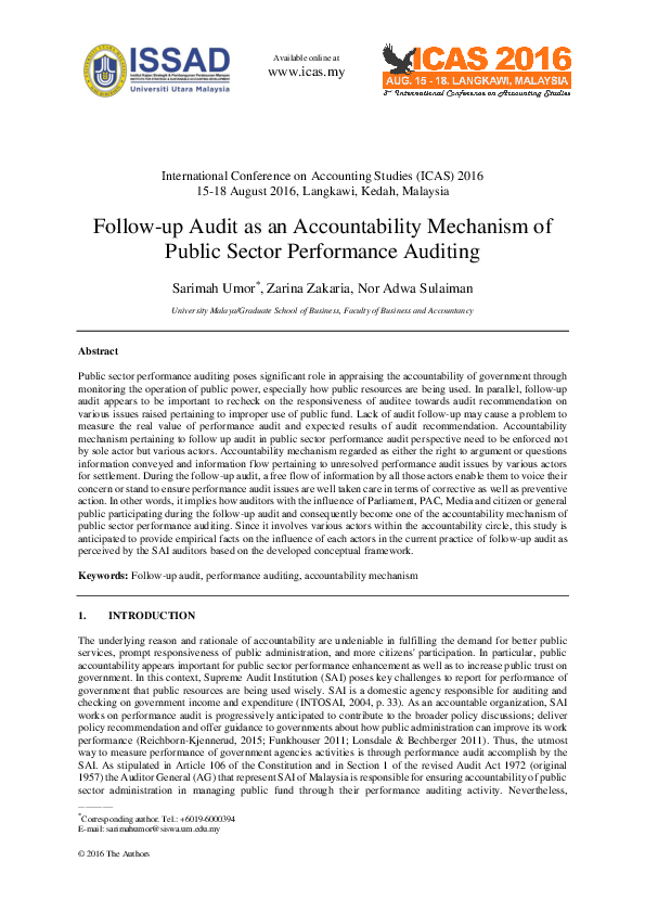 (PDF) Follow-up audit as an accountability mechanism of public sector ...