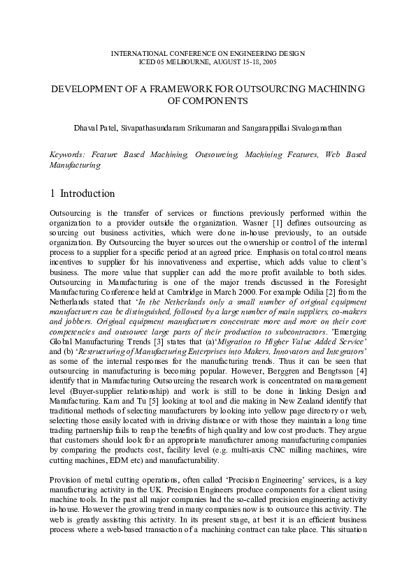 (PDF) Development of a Framework for Outsourcing Machining of Components