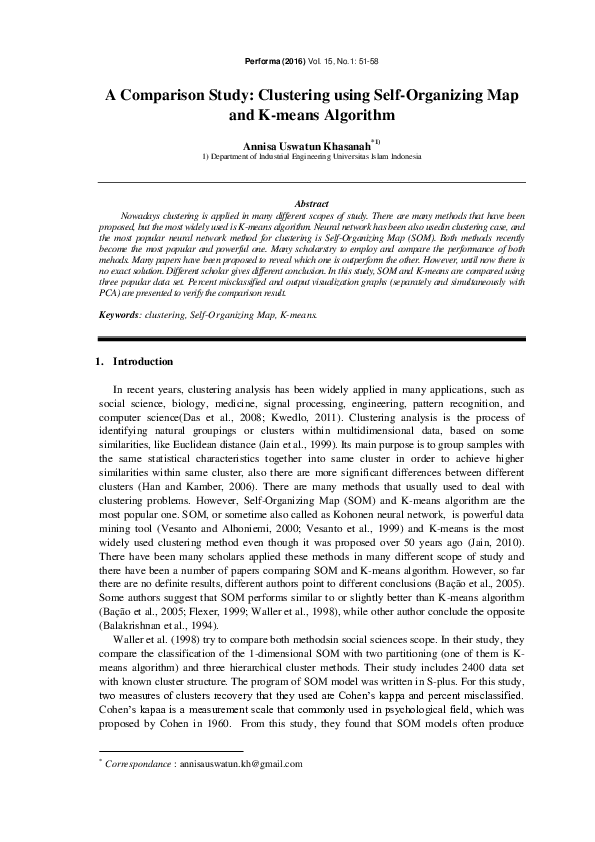 (PDF) A Comparison Study: Clustering using Self-Organizing Map and K ...
