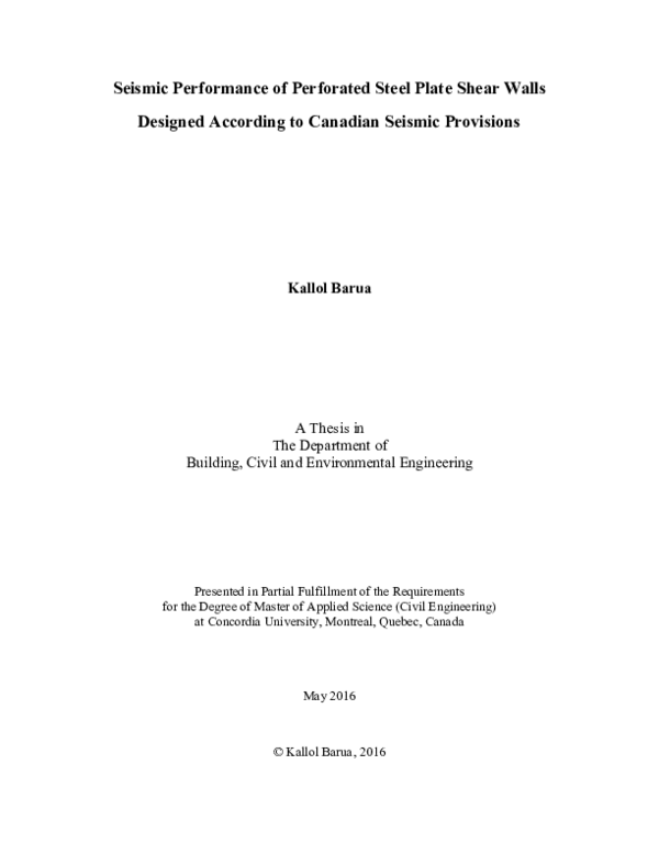 (PDF) Seismic Performance of Perforated Steel Plate Shear WallsDesigned ...